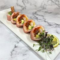 Crazy Roll · Shrimp tempura, spicy tuna, avocado and cucumber rolled in soy paper. 5 pcs, soy paper outsi...