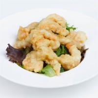 Rock Shrimp Tempura · Shrimp tempura served with lemon miso dressing and spicy mayo. Spicy.