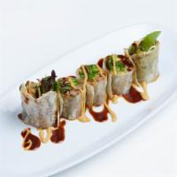 Duck Tortilla · Duck breast, mixed greens, avocado and cucumber with honey mustard and hoisin sauce.