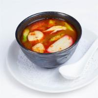 Spicy Thai Lemongrass Soup · King crab, shrimp, scallops, rice noodles, mushrooms and cilantro in tom yum broth. Spicy.