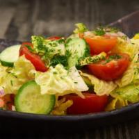 Fresh Salad with Sour Cream · Romaine herbs, tomato, cucumber and red onion.
