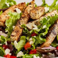 Greek Salad with Grilled Chicken · Traditional Greek Salad topped with Grilled Chicken