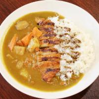 Chicken Curry · Served with steamed rice and miso soup. Deep fried Japanese breaded with curry sauce mixed w...