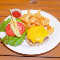 Black Angus Cheeseburger  · Choice of Swiss, Provolone or American cheese, served with fries. 