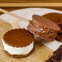 Regular Vanilla Ice Cream Sandwich · A Vanilla Ice Cream Sandwich served on a stick