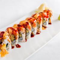The Shrimpy Special Roll · Shrimp tempura topped with spicy tuna.
