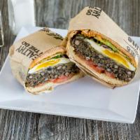 Early Bird Style Burger · Fried egg, pepper jack, tomato, spring mix greens and a spicy chipotle aioli drizzle. Hose m...