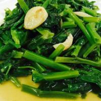 Stir-Fried Pea Sprout 炒豆苗(蒜蓉/耗油/清炒) · Served with garlic, oyster sauce, or plain.