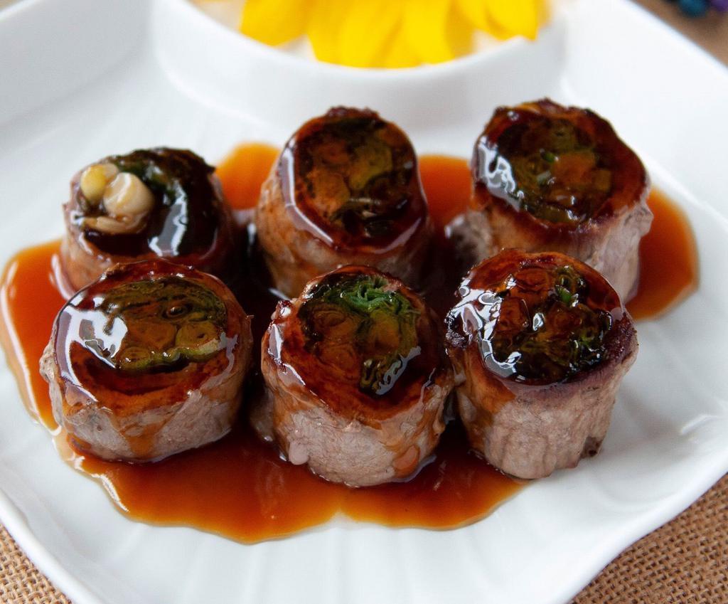 Beef Negimaki Appetizer · Beef rolled in scallion and vegetable.