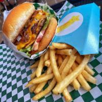 #2. Beleaf Double Burger Combo · Two house seasoned Beyond Meat patties, two slices of melted American cheese, caramelized on...