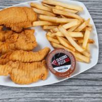 Chicken Tenders · Served with honey BBQ sauce.