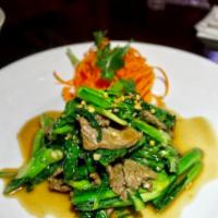 Kaana with Beef · Sauteed kales, with beef in Ace's light soy sauce.