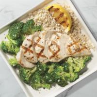 Simple Chicken · Brown rice, broccoli, chicken, and fresh lemon. (290 cal) 38g Protein	22g Carb	6g Fat		5g Fi...