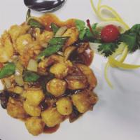 Shrimp and Scallops in Hunan Style/湖南虾干贝 · Marinated shrimp and scallops touch fried, very tender, and sauteed with vegetables in spicy...