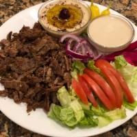 Shawarma. ·  Marinated Beef or Chicken served with Hummus, One (2) oz Container  of Tahini Sauce,Tzatzik...