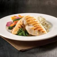 Fire Grilled Chicken  · Grilled chicken breast, mashed potatoes, roasted vegetables.