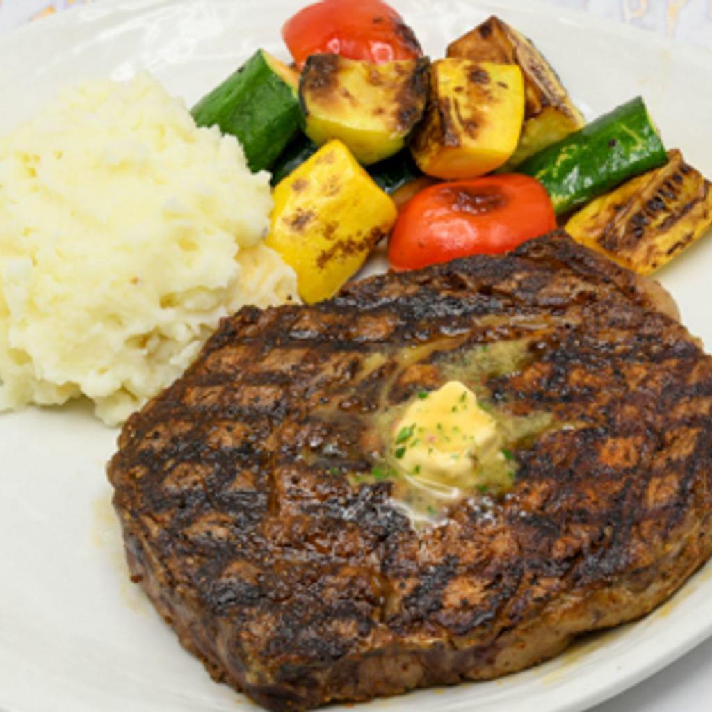 Ribeye Center Cut 13 Oz. · Chefs Seasonal Vegetables / Mashed Potatoes / Steak Butter