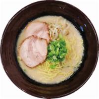 Tonkotsu Ramen · Japanese style ramen. Original Pork broth; pork chashu, garlic, bean sprout and green onion