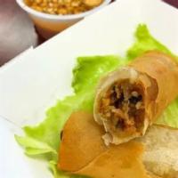 Egg Rolls   · 2 pieces. Perfectly fried golden rolls filled with a savory mix of ground pork, turkey, shri...
