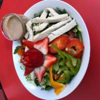 New! Chicken, Arugula & Strawberry Salad Boxed Meal · VEGAN OPTION AVAILABLE! A tasty salad made with organic arugula, choice of chicken, organic ...