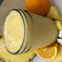 Pina Colada Organic Smoothie · Organic pineapple, organic coconut milk, and organic orange juice.