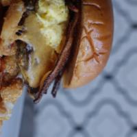 All The Breakfast Burger · Grass-fed beef, smashed tots, tapatio-candied bacon, scrambled aged cheddar eggs, Tillamook ...