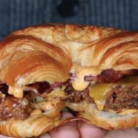 Late Night Croissant · Croissant, buttermilk fried chicken, applewood smoked bacon, Swiss cheese, Tillamook cheddar...