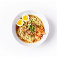 Miso Kimchi Ramen · contains gluten, fish, and soy. slurp worthy // ramen noodles in pork broth with miso-braise...