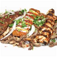 Mix Meat Grill On Basmati Rice · Mix shawarma, mix kabab and chicken shish kabab over rice. comes with slice pita bread
