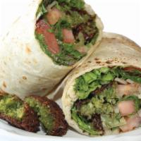 Falafel Wrap · Mixture of crushed chickpeas, parsley, garlic, onion and spices. Comes with tahini and hot s...