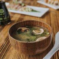 Miso Soup
 · Tofu, mushrooms, green onions, and seaweed in a soy broth.