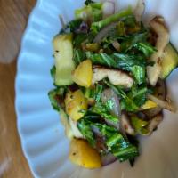 Vegetables · Zucchini, yellow squash, bok choy, red onion, shiitake, and miso butter.