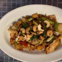 Cashew Nut Stir Fry · Cashew nut stir fry. Cashew nut, water chestnut, onion, baby corn and bell pepper.