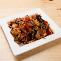 Ojinguh Bokum · Spicy stir-fried squid and vegetables.