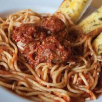 Spaghetti & Meatballs · Spaghetti, three meatballs, marinara, parmesan garnish.