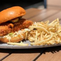 Fried Chicken Sandwich · Coleslaw, dill pickles & mop sauce