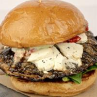 Portobello Mushroom Sandwich · Goat cheese, baby spinach, roasted red peppers, red onion & basil mayo