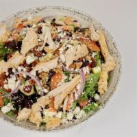 Chopped Medley · A blend of baby greens, frisee, and romaine, pulled chicken, almonds, red onions, cranberrie...