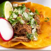 Birria Tacos [3pzs] · 3 Tacos topped with onions, cilantro, lime and radishes