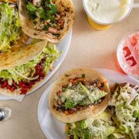 Combo #1 · 1 Taco, 1 Tostada and 1 Huarache.
Contains onion, cilantro, refried beans, lettuce, avocado,...