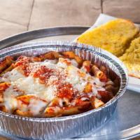 Baked Ziti · Penne pasta and ricotta cheese, smothered with mozzarella and covered with homemade marinara...