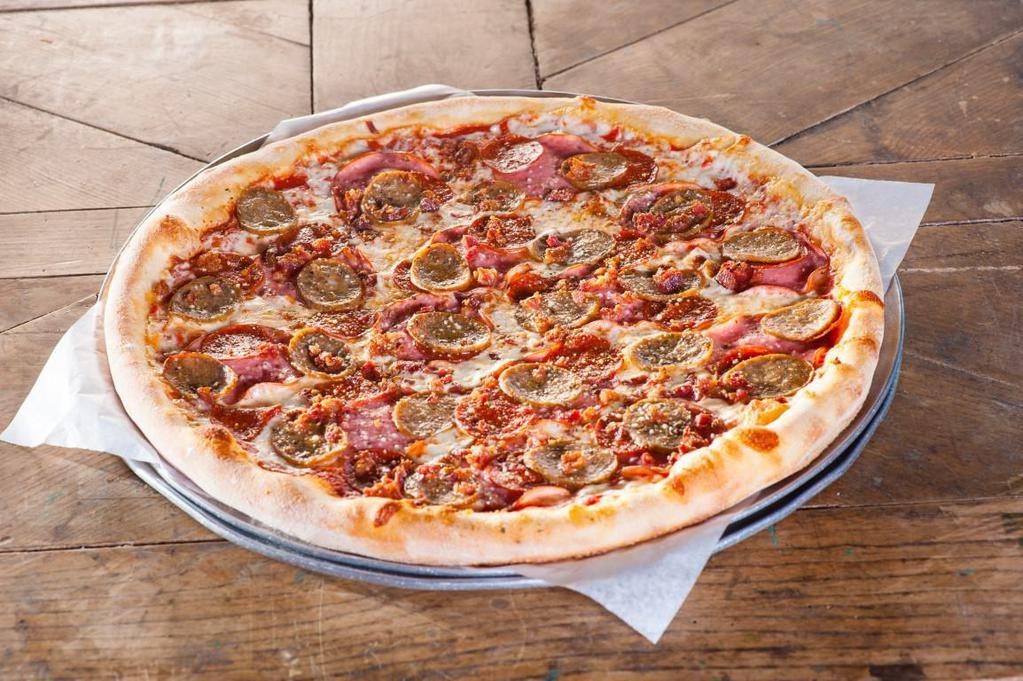 Meat Lovers Pizza · Pepperoni, sausage, bacon, ham and salami.
