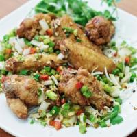 Salt and Pepper Wings (8) · Breaded deep fried wings with bell pepper and onion in salt and pepper flavor.