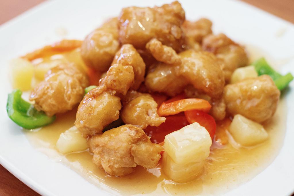 Sweet and Sour Chicken · Breaded chicken with pineapple, bell pepper, carrot and sweet and sour sauce.