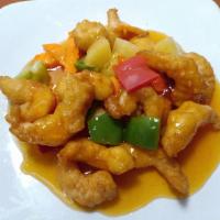 Sweet and Sour Shrimp · Breaded shrimp, bell pepper, carrot, pineapple with sweet and sour sauce.