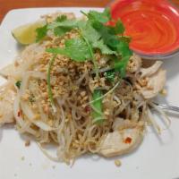 Chicken Pad Thai · Wok-tossed Thai rice noodles with chicken, egg, bean sprout, scallions and onion, fish sauce...