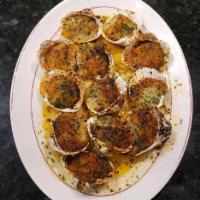 Chopped Baked Clams · Chopped baked clams topped with seasoned bread crumbs.