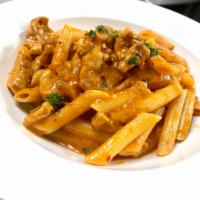 Piccatelle di Vitello con Pasta · Tender pieces of veal and ziti sauteed in a light marinara sauce with garlic, parsley and ch...