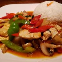 Basil Stir-fry · Your choice of meat or vegetables sauteed with basil, chili, red and green bell peppers, fre...
