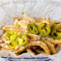 Pimento Cheese Fries · Our crispy hand-cut fries topped with melted pimento cheese and pickled jalapeños.